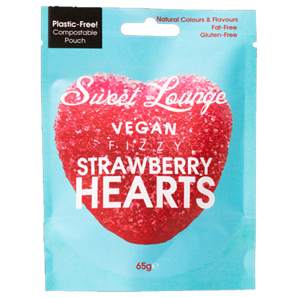Sweet Lounge - Vegan Fizzy Strawberry Hearts - 10x65g