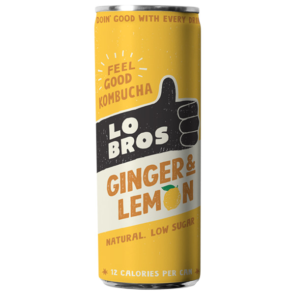Lo Bros Kombucha Can - Ginger & Lemon - 12x250ml